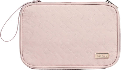 NISHEL Travel Cord Organizer Case, Double Layers Tech Electronic Bag, Essentials for Charger, Cable, Phone, Flash drive, Medium, Pink