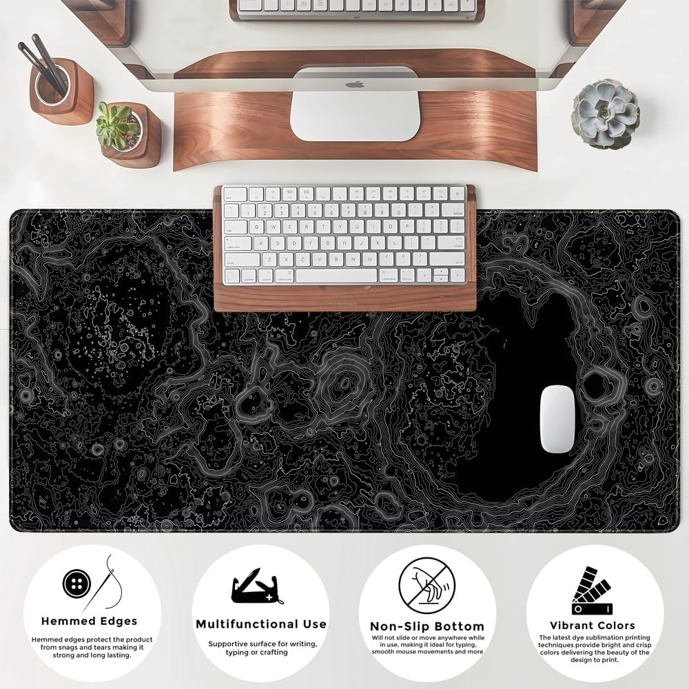 World Map Desk Mat Historical World Map Desk Pad Extra Large Computer Mouse Pad XL Black Topographic Mousepad Keyboard Pad for Desk Gaming Computer Laptop Office Non-Slip Desk Pad 31.5x11.8 in