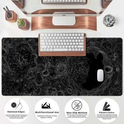 World Map Desk Mat Historical World Map Desk Pad Extra Large Computer Mouse Pad XL Black Topographic Mousepad Keyboard Pad for Desk Gaming Computer Laptop Office Non-Slip Desk Pad 31.5x11.8 in
