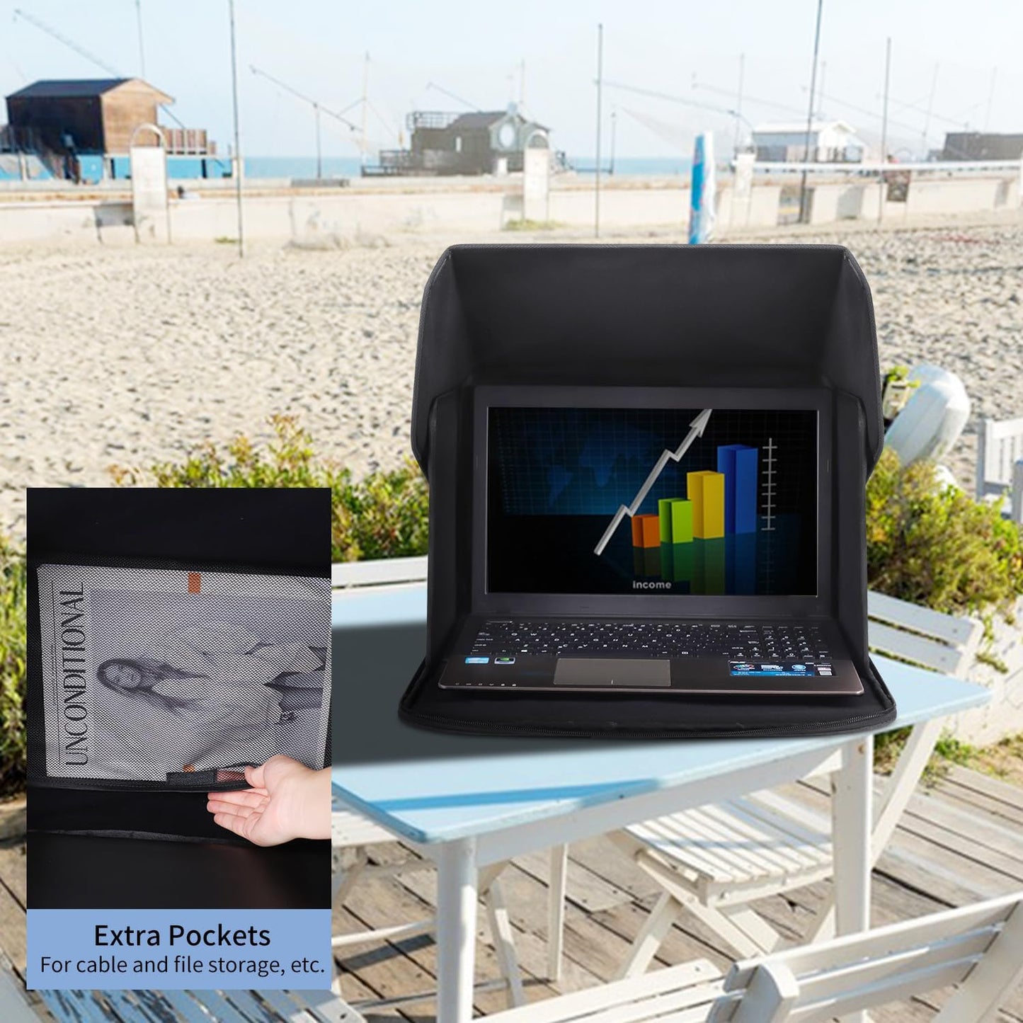 Laptop Sun Shade,Laptop Sun Shade for Working Outside,Foldable and Portable Screen Sun Glare Shield Sleeve,Outdoor Computer Cover,Privacy Protective Hood Sunshade Bag 12-14inch (Patent Pending)