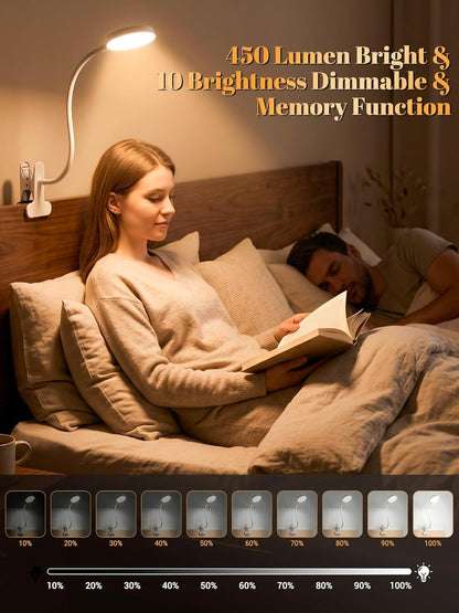 Clip on Light,10 RGB Colors+10 Brightness Clip on Desk Lamp with Clamp, 500 Lumen Bright 72 LED Desk Light, USB Adapter Reading Lights for Books in Bed/Headboard/Bedside Table/Bedroom/Dorm/Home Office