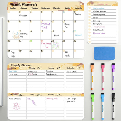 Marsrock Dry Erase White Board with Stand,Double-Sided Weekly Whiteboard 16"x12", 10 Markers, 6 Magnets, 1 Eraser, Portable Desktop Whiteboard for Planning,Weekly Schedule Board for School for Home
