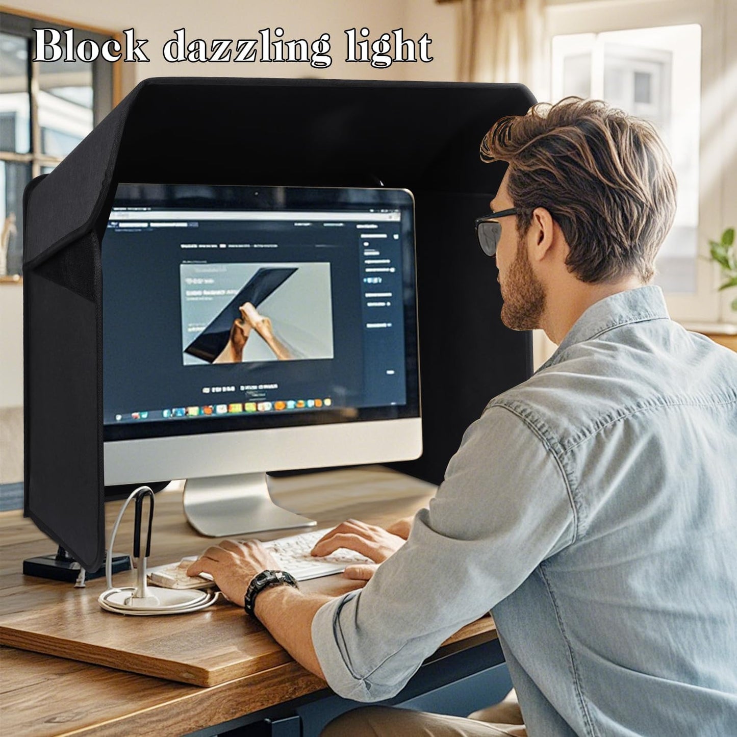 27 inch Display Monitor Hood Sunshade Portable Desktop Computer Sunshade Adjustable Monitor Sunhood for Dell HP Philips Samsung Viewsonic