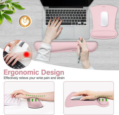 MOSISO Wrist Rest Support for Mouse Pad & Keyboard Set, Ergonomic Mousepad Non-Slip Base Home/Office Pain Relief & Easy Typing Cushion with Neoprene Cloth & Raised Memory Foam, Black