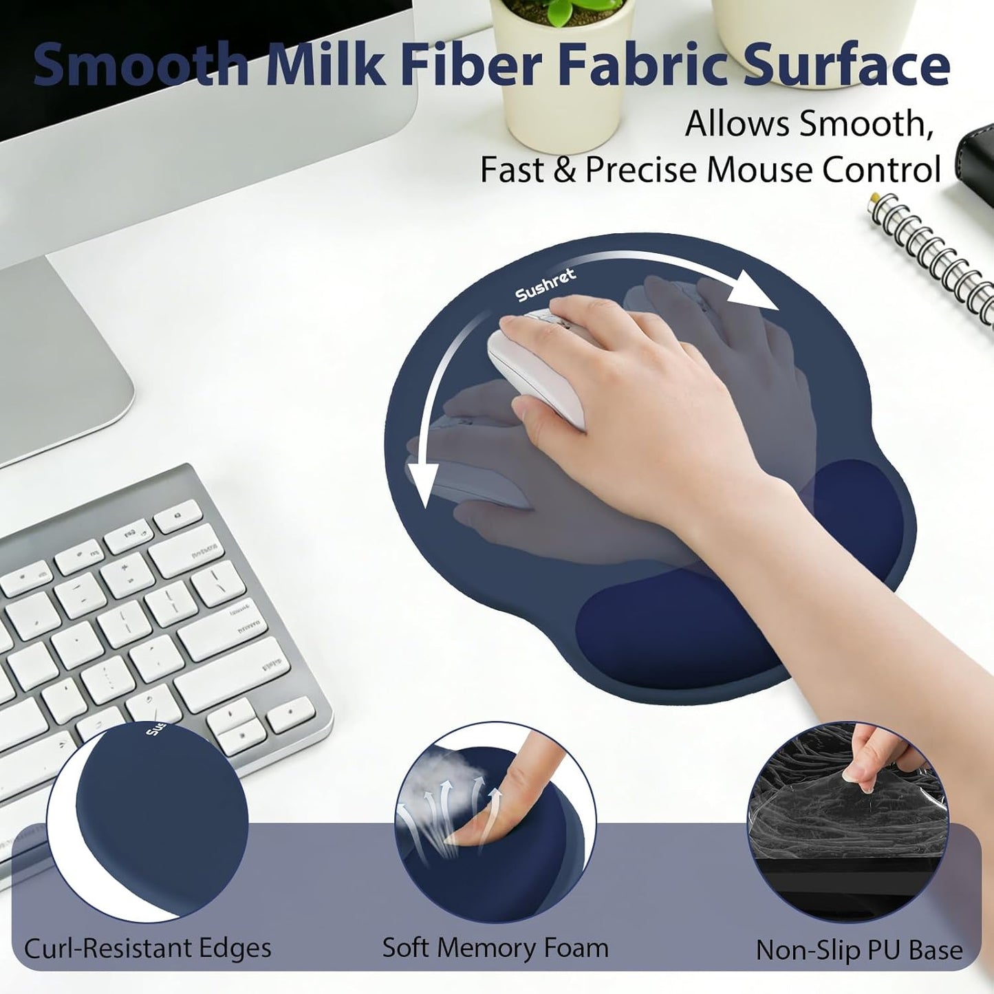 Sushret Mouse Pad and Keyboard Wrist Rest, 3-in-1 Gel Memory Foam Ergonomic Mouse Pad with Wrist Rest Set,Gaming Mousepad Arm Cushion Support for Computer Office Desk Accessories Cute Setup,Sage Green