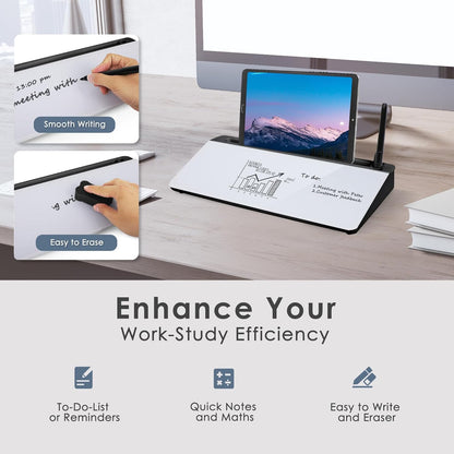SHANTRA 16'' x 7'' Desktop Whiteboard with Fast Charger Station & Adjustable LED Lamp, Pink Desk Dry Erase Board with Organizer, Computer Pad & Keyboard Stand for Home, School, Office Desk Accessories