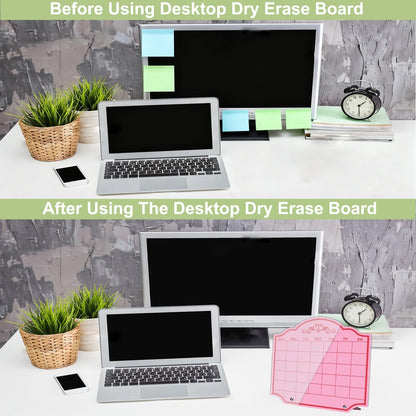 Calendar Dry Erase Board Acrylic Desk Whiteboard Weekly to Do List Memo Note Tabletop Monthly Planner with Stand Desktop Thickened Acrylic Pink 12" x 10" for Home Office School