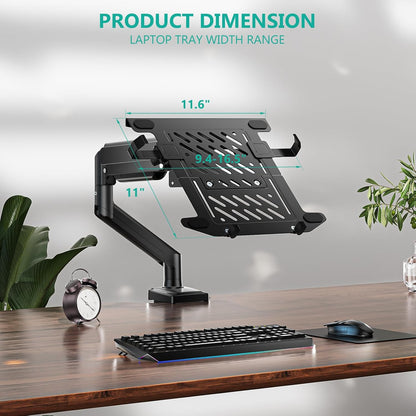 WALI Laptop Desk Mount for 17 inch Notebook, Adjustable Single Monitor Arm with Laptop Holder for 32 inch Screen, Laptops Stand with Ventilated Tray, Up to 22 lbs, (M00LP), Black
