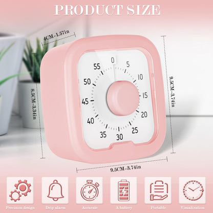 60 Minute Visual Timer,Time Timer Home,Silent Pomodoro Timer and Adults,Countdown Clock Management Tool for Classroom Home Office (Pink)