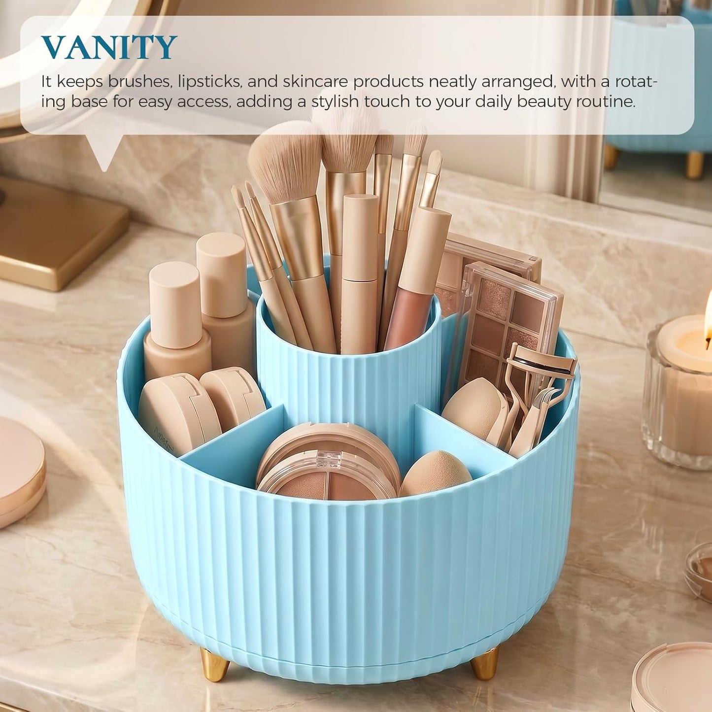KONVINIT Pencil Pen Holder for Desk, 5 Slots 360 - Degree Rotating Desktop Organizer, Cute Desk Organizers and Accessories for School, Home, Office and Art Supply, Black