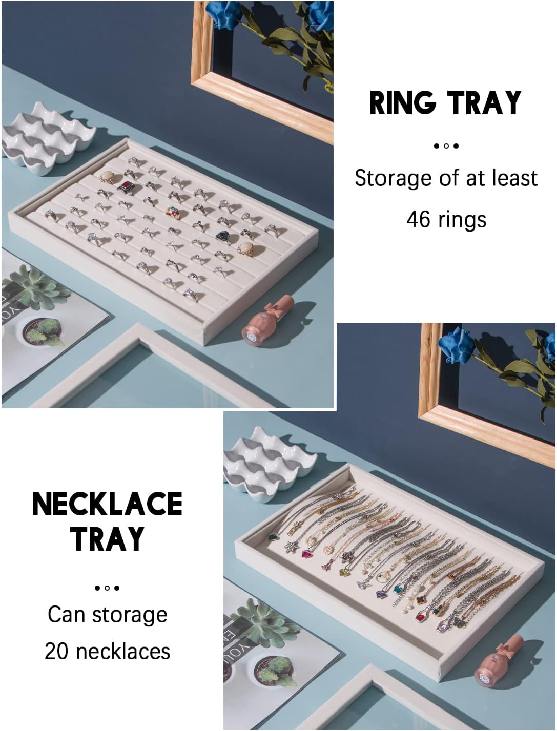Coward Sunglass Organizer, Beige Velvet Glasses Trays - Eyeglasses Watches Jewelry Display - Men Women (8 Grids)