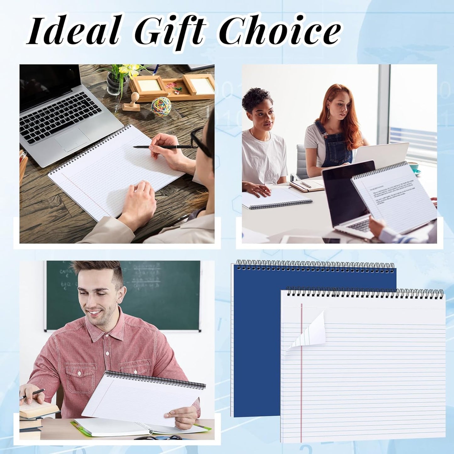 MotiMind 4 Pack Landscape Notebook Top Spiral Bound 11 x 9.5 Inch College Ruled Legal Pads Horizontal Notepad with Hole Punched Pages for Office School Meeting Project Notes Daily Use, White