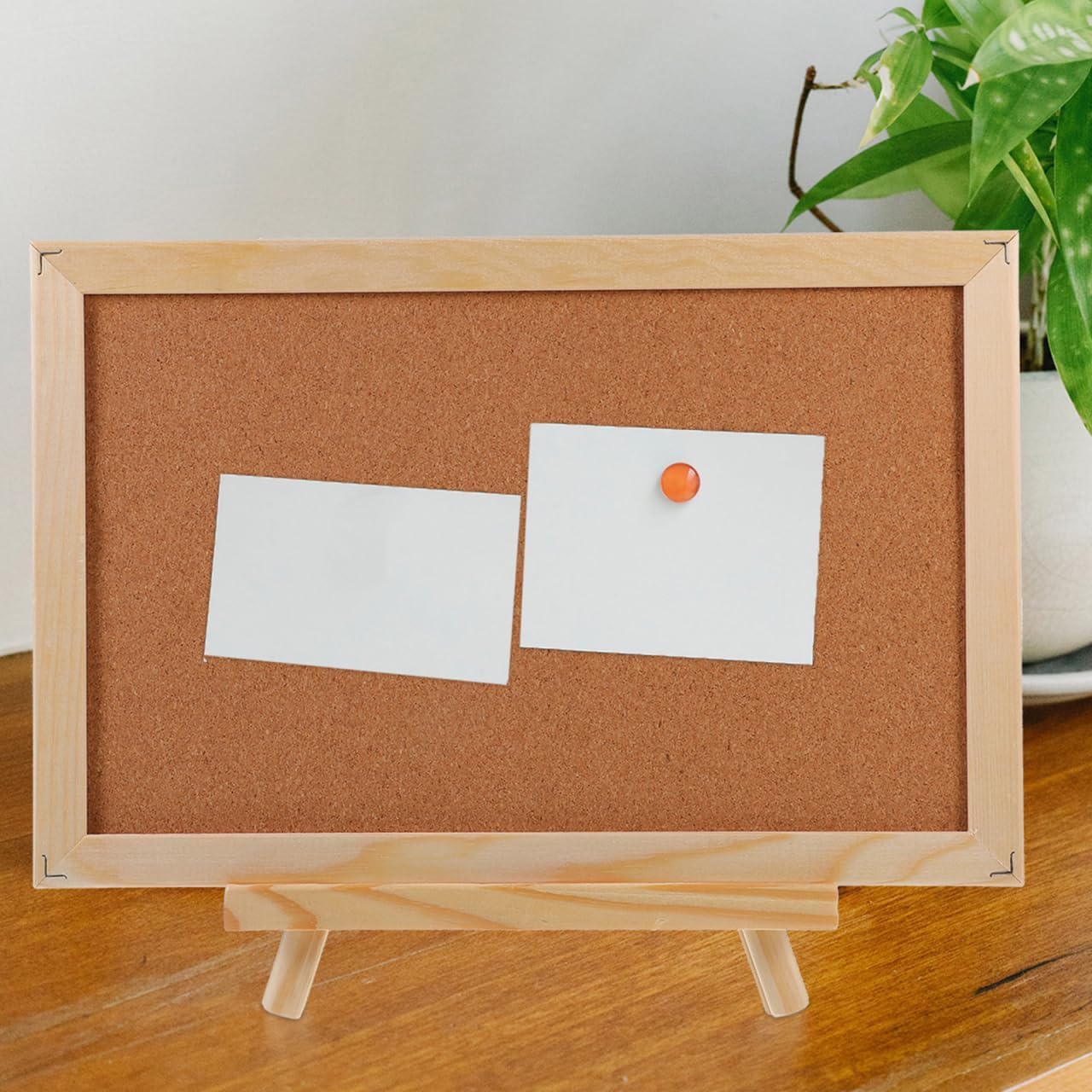MAGICLULU Double-Sided Cork Bulletin Board with Wooden Frame Wooden Message Board with Easel Stand for Notes, Photos and Displays 11.81x7.87 Inch
