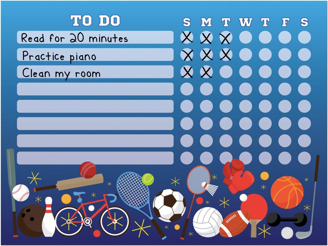 Dry Erase Whiteboard Task & Habit Tracker | Removable and Restickable Adhesive Decal | Fine-Tip Magnetic Marker Included | 9” x 12”