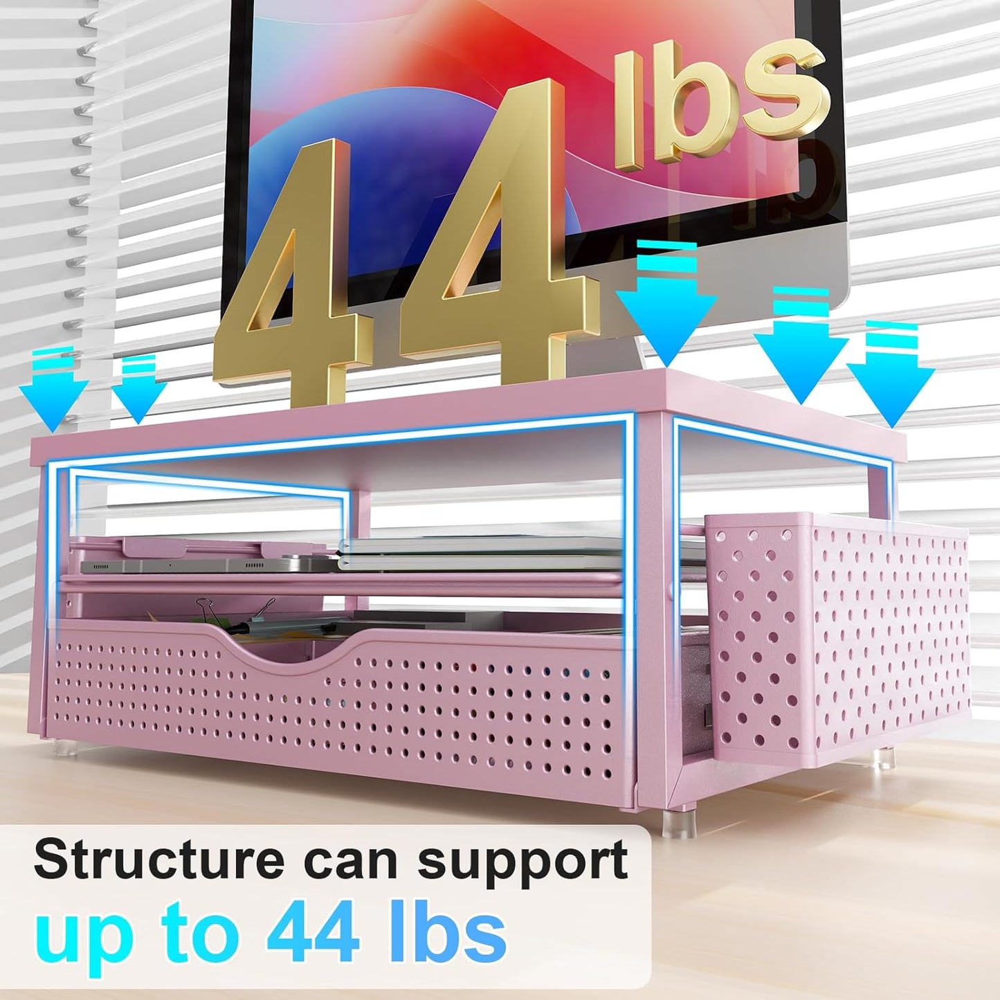 gianotter Monitor Stand Riser, Office Desk Shelf Organizer, Desk Organizer with Drawer and Pen Holder, 2-Tier Computer Stand, Office Organization (Ink)