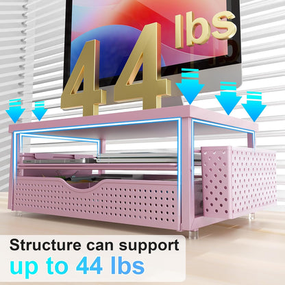 gianotter Monitor Stand Riser, Office Desk Shelf Organizer, Desk Organizer with Drawer and Pen Holder, 2-Tier Computer Stand, Office Organization (Ink)
