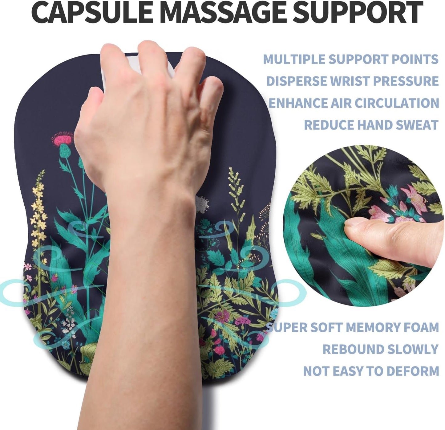 Ergonomic Raised Mouse Pad Wrist Support with Bilateral Slope Memory Foam Mousepad for Wrist Rest and Carpal Tunnel Pain Relief 11.8x7.9〃 Black