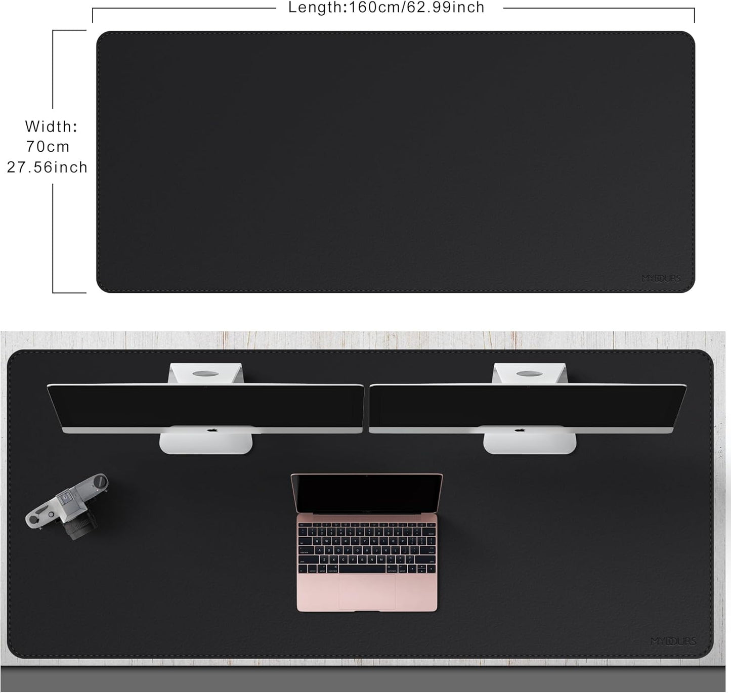 Mydours 40" x 20" Extra Large Desk Mat, PU Leather & Cork Desk Pad, Large XXL Desk Mouse Pad for Workstation, Office, Home, Computer Desk Mat with Keyboard & Mouse (Black)