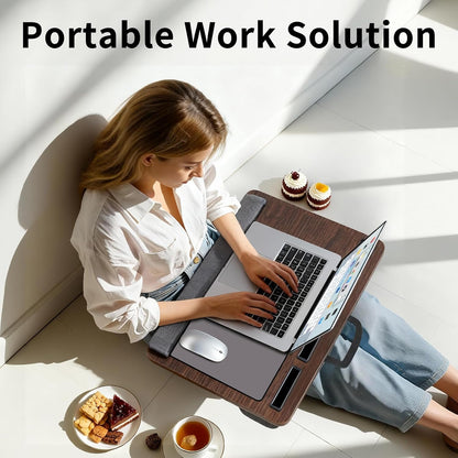Home Office Lap Desk with Wrist Rest Wrist Rest, Mouse Pad, and Phone Holder Large Laptop Bed Desk for Notebook, Laptop, Tablet, Lap Stand Fits Up to 17 Inch Laptops (Woodgrain)