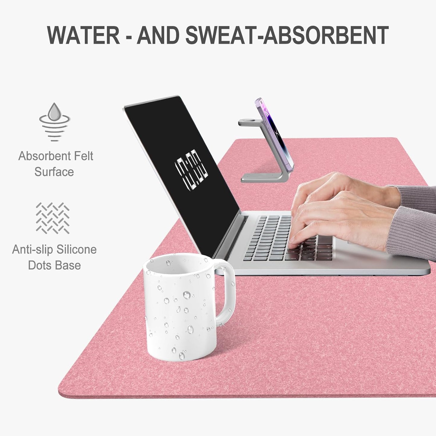 Auhoahsil Felt Desk Mat, Minimalist Large Mouse Pad XXL 35.5 x 15.7 in, Desk Matt for Desktop, Keyboard, Laptop, Computer, Office, Work from Home, Gaming, White
