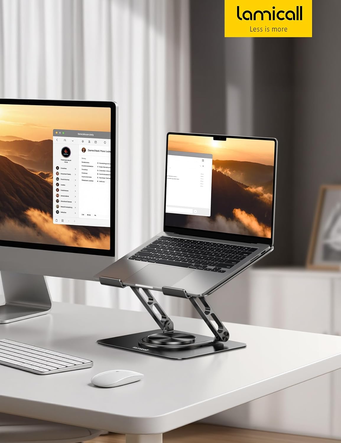 Lamicall Adjustable Laptop Stand for Desk - 360 Rotating Base Ergonomic Computer Stand, Aluminum Laptop Riser Foldable Protable for Office Home fits MacBook Neo Air Pro, Dell, HP (10-17.3'') - Black