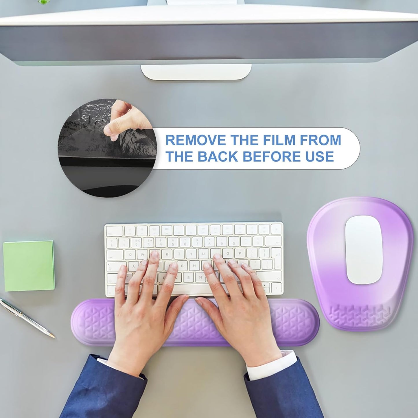 Mouse Pad with Wrist Rest, Comfortable Keyboard Wrist Rest, Memory Foam Wrist Rest for Computer Keyboard, Ergonomic Mouse Pad Set for Easy Typing & Pain Relief for Office Black