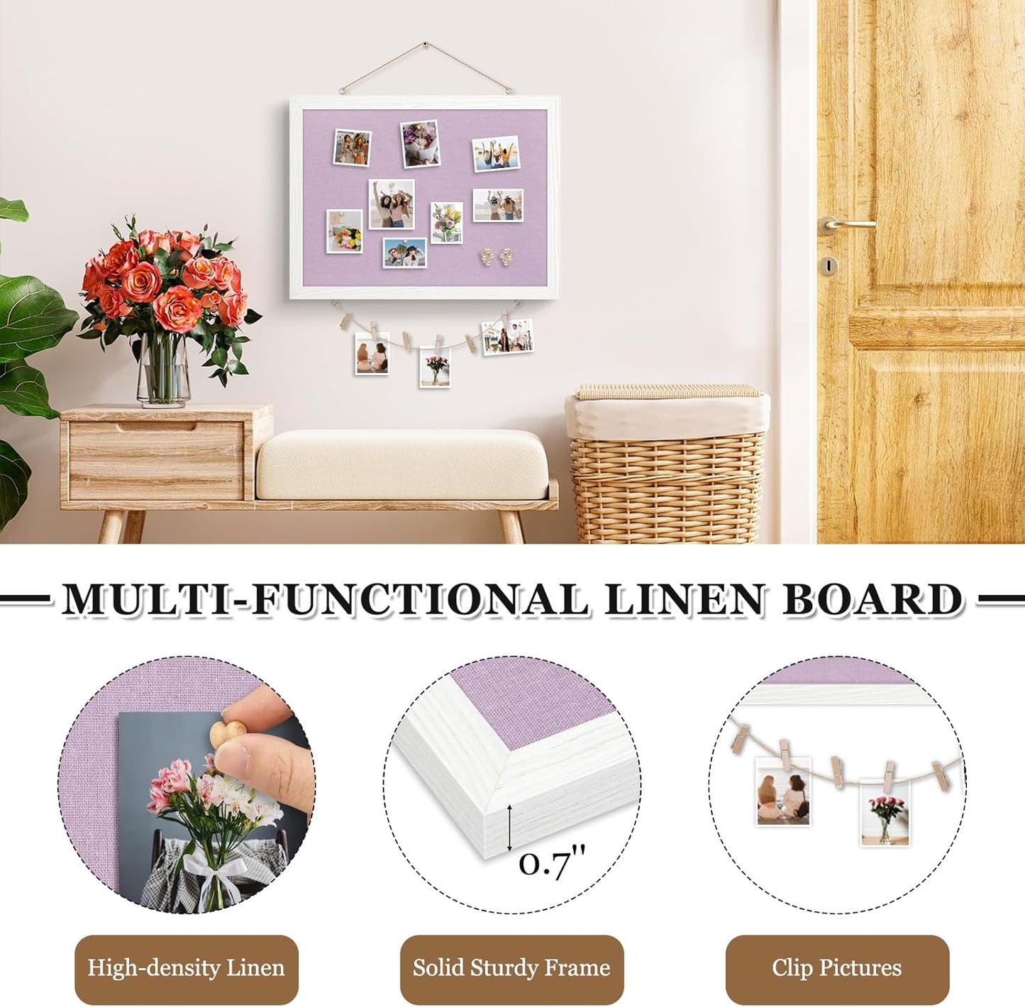 DOLLAR BOSS Bulletin Boards with Linen 1-Pack 16''X 12'' Double-Sided Cork Board for Walls Wood Framed Bulletin Boards, Small Pin Board for Home Kitchen Office Decorative Hanging 10 Pushpins