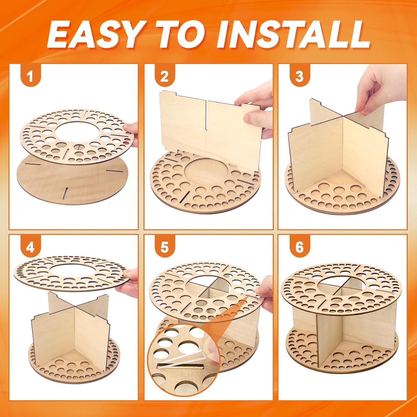 Wooden Paint Brush Holder 76 Holes and 4 Compartments Round Paintbrush Holder Organizer with Silicone Rings Wood Artist Paint Brush Stand Rack for Pens Pencils Art Tools