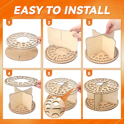 Wooden Paint Brush Holder 76 Holes and 4 Compartments Round Paintbrush Holder Organizer with Silicone Rings Wood Artist Paint Brush Stand Rack for Pens Pencils Art Tools