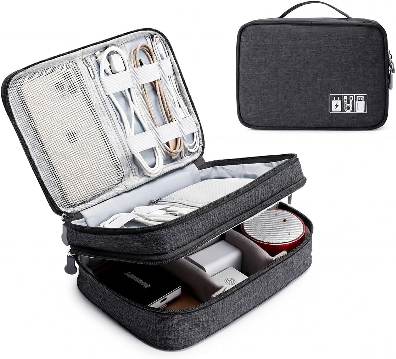 Lanola Travel Cable Organizer Bag, Electronic Accessories Case Portable Double Layer Cable Storage Bag for Cord,phone,Charger, Flash Drive, Phone, SD Card,Personal Items - (Purple)