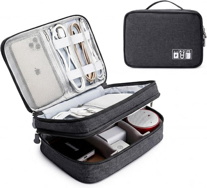 Lanola Travel Cable Organizer Bag, Electronic Accessories Case Portable Double Layer Cable Storage Bag for Cord,phone,Charger, Flash Drive, Phone, SD Card,Personal Items - (Purple)