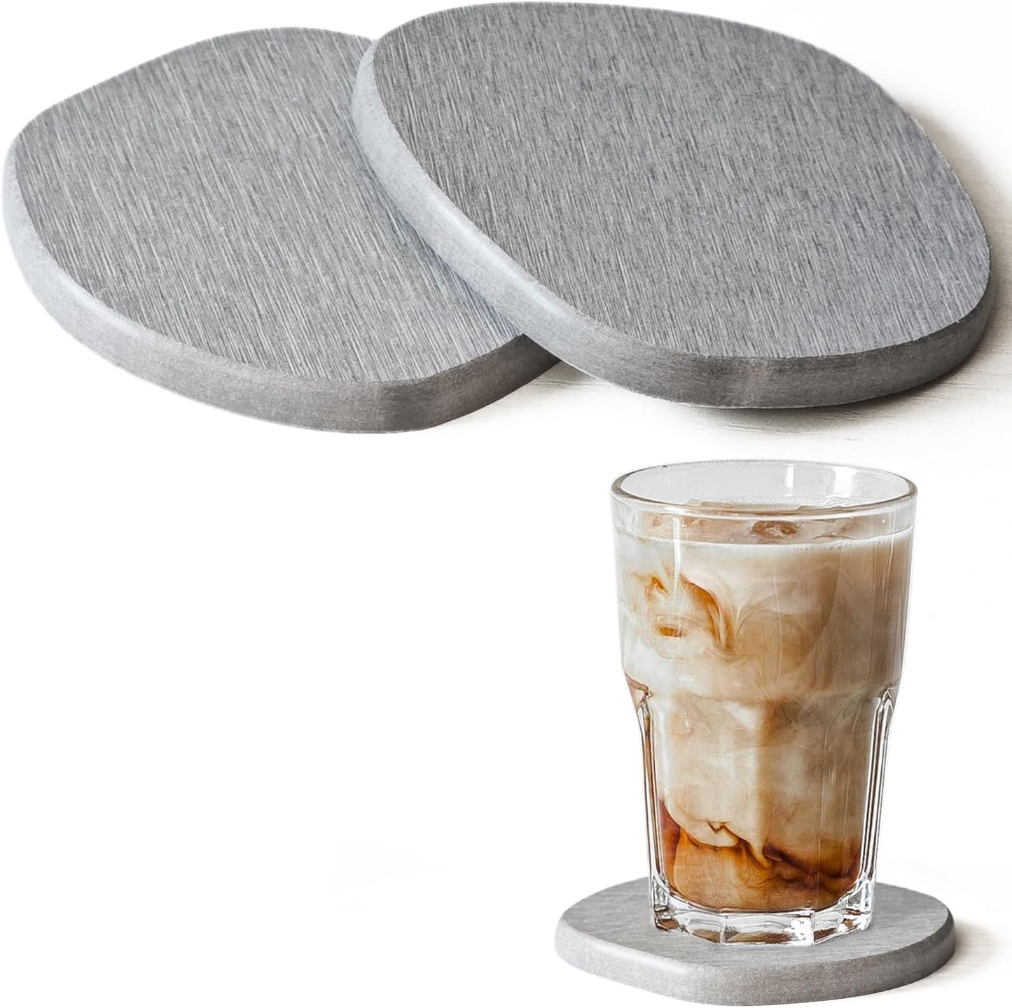 Diatomaceous Earth Coasters Set of 2 for Drinks, Moisture Water Absorbent Stone Coasters for Table Desk at Work, Water Absorbing Instant Drying Diatomite, Modern White