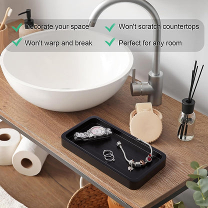 ALELION 8" Acacia Wood Bathroom Vanity Tray for Counter - Dresser Top Tray for Perfume Jewelry Candle Key Catchall - Small Kitchen Countertop Organizer for Soap Dispenser and Sponge Holder