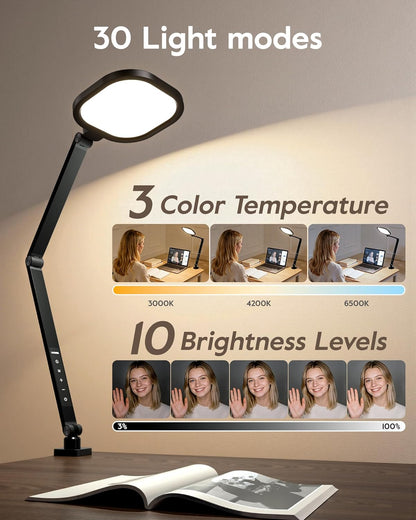 Desk Lamps for Home Office, 2000LM Eye-Caring Desk Light with Clamp, Dimmable Zoom Lighting with 3 Colors & 10 Brightness, Remote Computer Ring Light for Video Calls,Conference, Reading, CRI>97.8