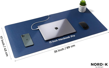 Nordik Leather Desk Mat Cable Organizer - Pebble Black 35 X 17 inch - Premium Mouse Mat - Felt Vegan Leather Desk Pad Protector - Desk Blotter Matt Keyboard - Large Desk Matt for Desktop Computer