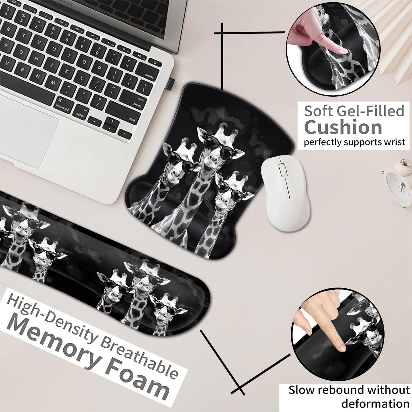 Mouse Pad with Wrist Support, Ergonomic Gel Mouse Pad Beautiful Flowers,Non-Slip Durable, Memory Foam Keyboard Wrist Rest, Suitable for Office Typing Games, Pink Hyacinths on Wood Panel