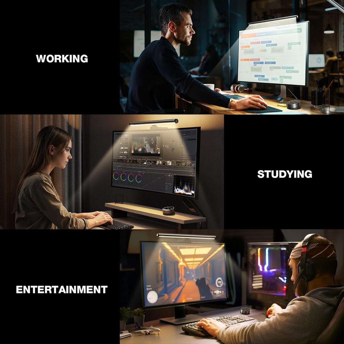 Douxlife Monitor Light Bar, Backlight with Touch Switch＆ Remote Dual Control, Eye-Care Computer Light with Stepless Dimming and Color Temperature for Home Office Gaming, Black