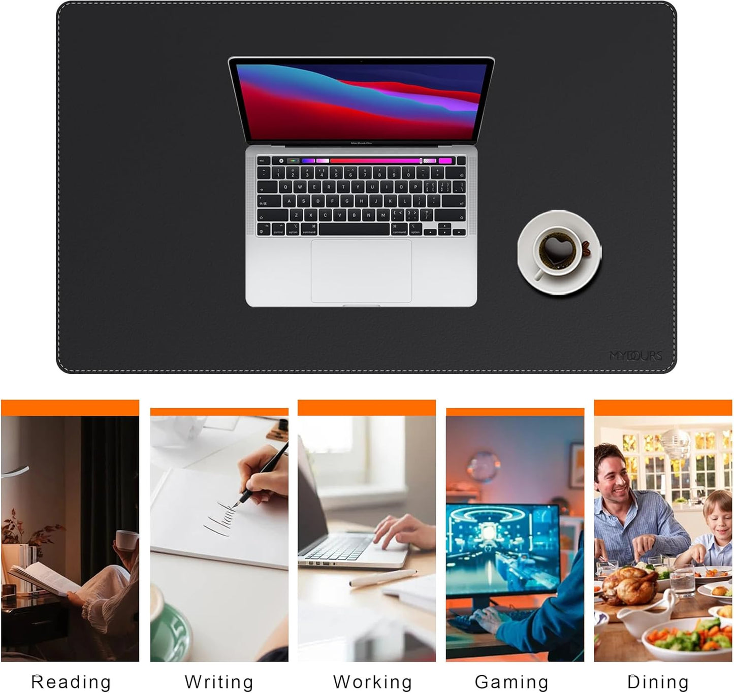 Mydours 40" x 20" Extra Large Desk Mat, PU Leather & Cork Desk Pad, Large XXL Desk Mouse Pad for Workstation, Office, Home, Computer Desk Mat with Keyboard & Mouse (Black)
