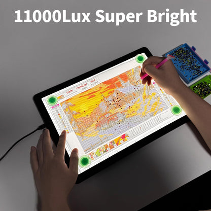 TSOCOS 11000Lux A4 Diamond Art Light Board with Carry Bag, High-Brightness Light Pad with Side Physical Buttons & 6 Levels of Brightness, 3 Colors Light Box for Tracing, Diamond Painting