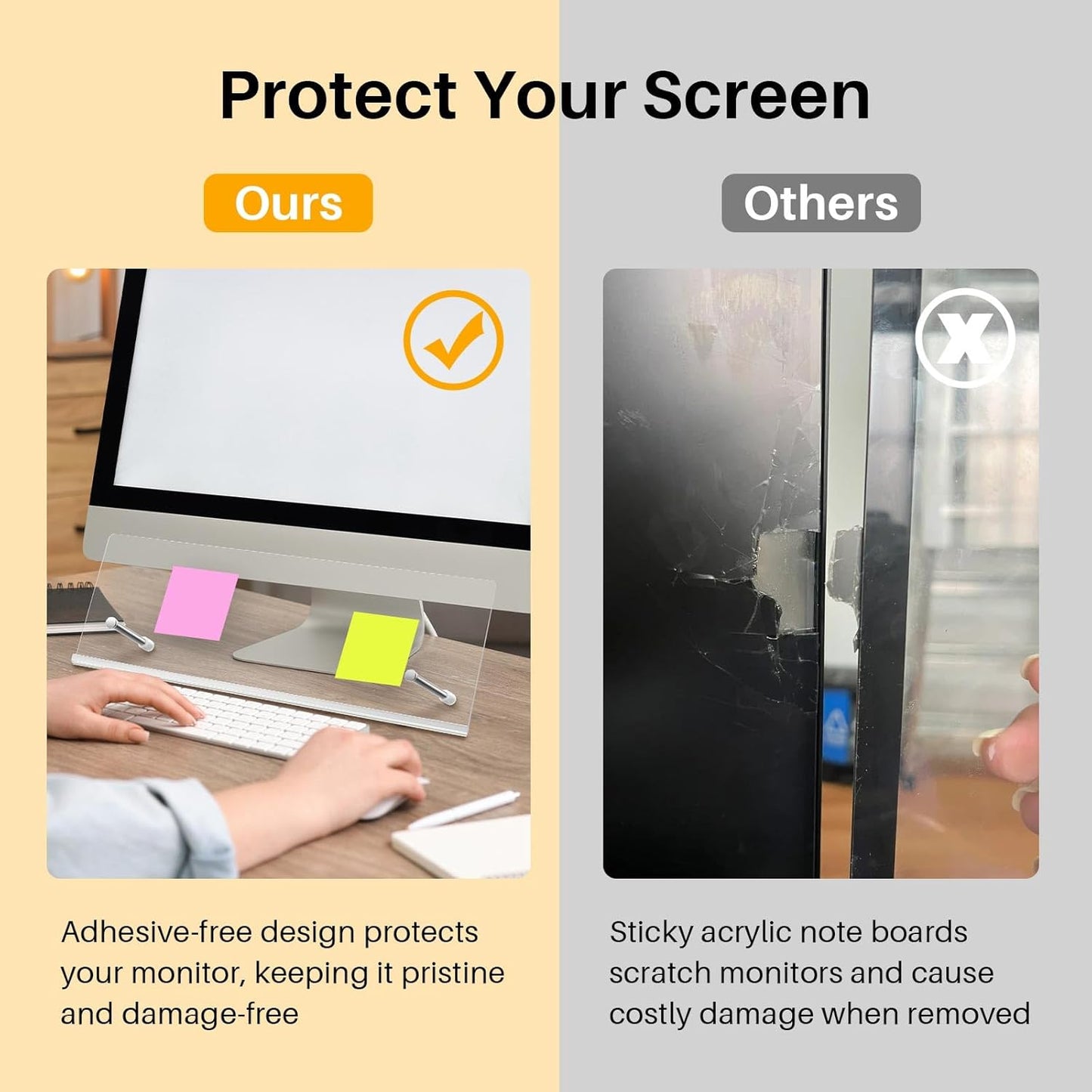 Monitor Memo Board Holder 14"x5", Office Organization Memo Holders for Computer Sticky Note Holder, Space-Saving Under Monitor, Movable & Reusable, Screen Saver for Office & Home Desktop Decor