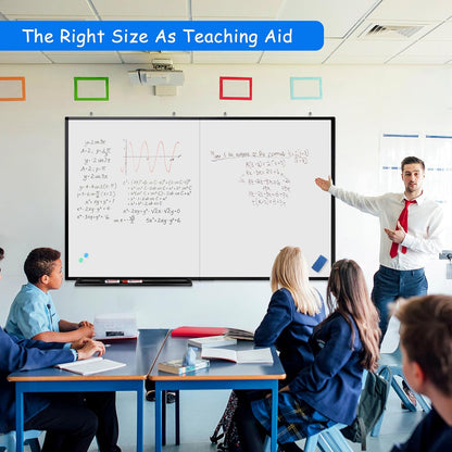 Magnetic White Board Dry Erase Board for Wall，72" x 40" Wall-Mounted Aluminum Frame Marker Board, Foldable Portable Whiteboard with a Long Pen Tray for School, Classroom, Office & Home