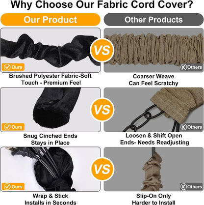 Chandelier Cord Cover Gray 2 Pack with Touch Fasteners,70.8inches Brushed Polyester Fabric Chain Sleeve for TV Cord Cover Decorative Wire Hider Easy Install Convenient for Wire Management