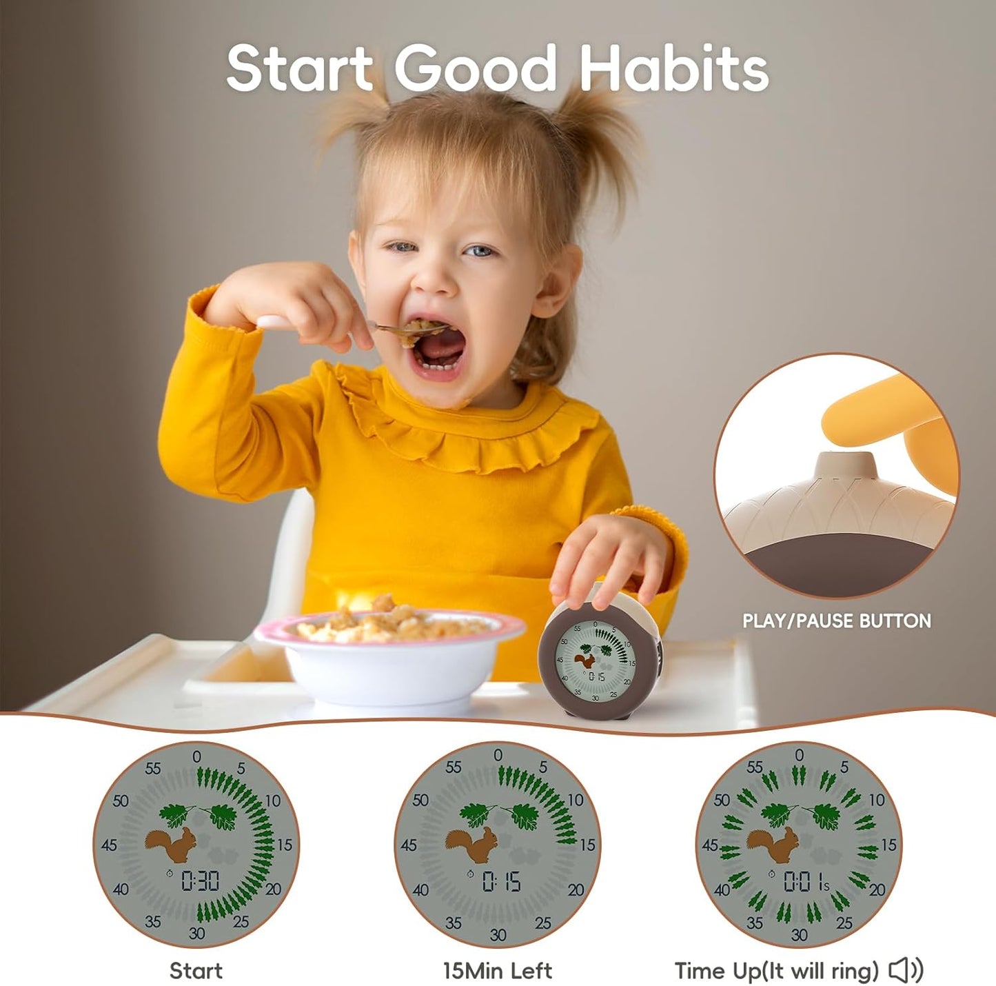Tomato Visual Timer for Kids, 299 Minute Cute Pomodoro Countdown Timer, Kitchen Cooking Helper Timer with Pause Function, Clock and Alarm, Digital Timer for Classroom, Office and Meetings