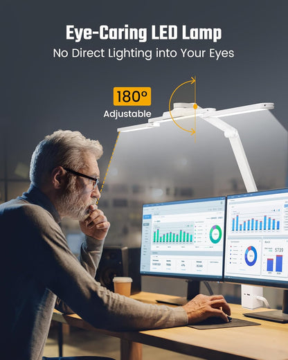 SUPERDANNY Eye-Caring LED Desk Lamp 360° Flexible Gooseneck Work Lamp with Desk Side Clamp Touch Control 3 Light Colors Smooth Dimming Task Lighting Reading Light for Home Office College Dorm, Black