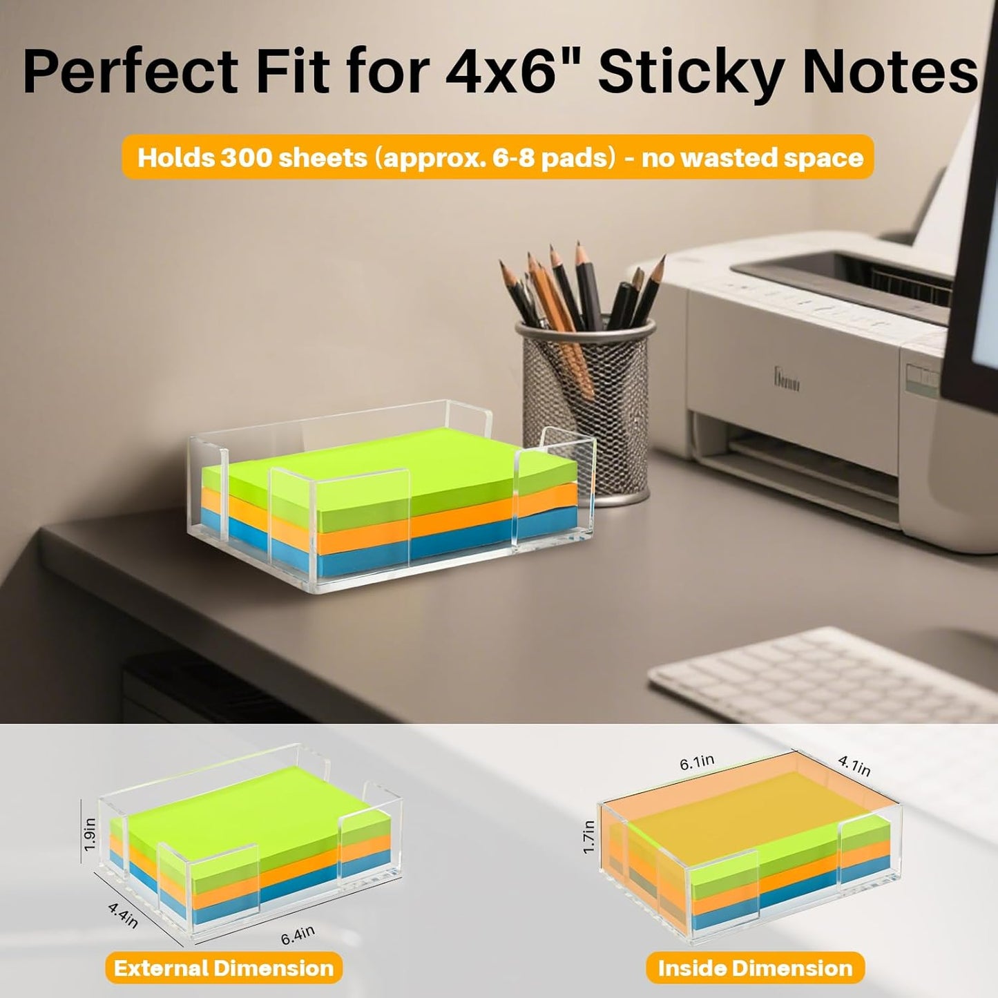 Acrylic Sticky Note Holder, 3x3 Inch Clear Dual Openings Square Notepad Organizer with Anti-Slip Base, Sticky Note Dispenser Memo Holder Case for Desk Office School Supplies(No Pads)