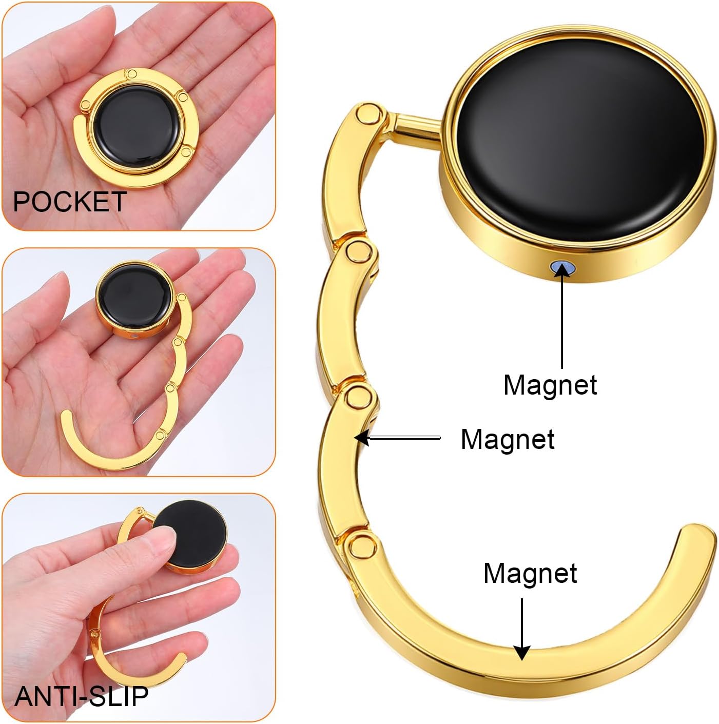 2Pcs Foldable Purse Hook, Women's Bag Table Hanger Collection, Foldable Purse Hooks for Table & Desk, Desk Hooks for Purse, Handbag Hanger Holder (Black & White)