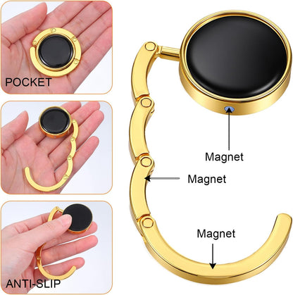 2Pcs Foldable Purse Hook, Women's Bag Table Hanger Collection, Foldable Purse Hooks for Table & Desk, Desk Hooks for Purse, Handbag Hanger Holder (Black & White)