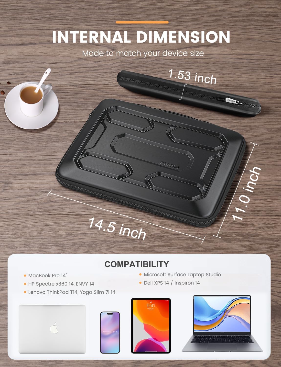 DOMISO 15.6 inch Laptop Sleeve with Handle Shockproof Computer Bag Waterproof EVA Protective Carrying Case for 15.6" Lenovo Yoga 720 IdeaPad 310 320 ThinkPad T570/Dell Inspiron 15/HP Envy 15, Black