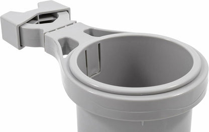 Camco Large Clamp Mounted Cup Holder-Provides a Secure Location for Your Beverage-Mountable for Up to 2-Inch Rail-White (53083)