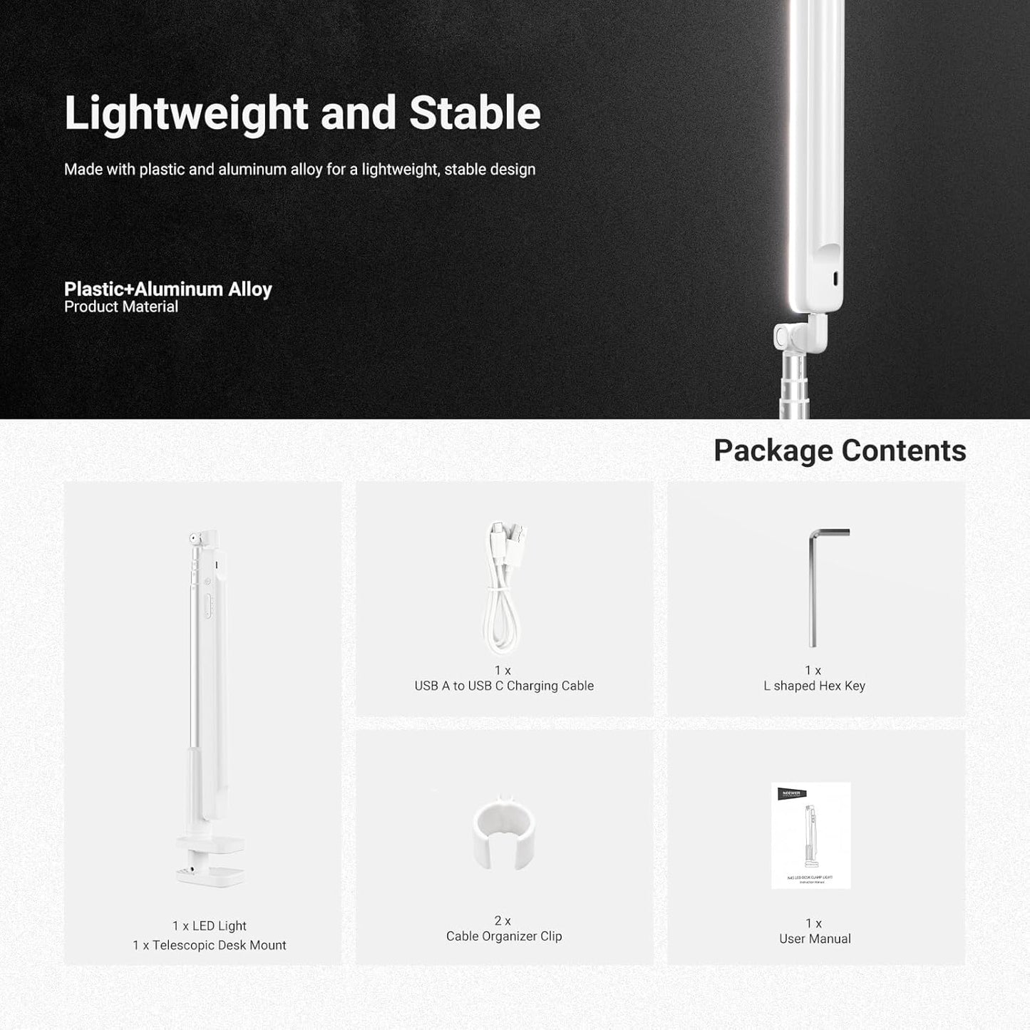 NEEWER Entry Level Version 32" LED Light with Clamp for Desk Home Office Dorm Designer Drafting, 20W Dual Computer Monitor Architect Lamp Bar, Flexible Overhead 2200lux/Remote/5 Modes CRI80+, N21